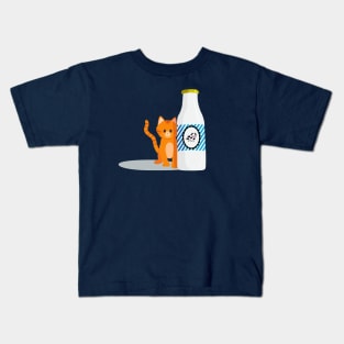 Tabby cat with a milk bottle Kids T-Shirt